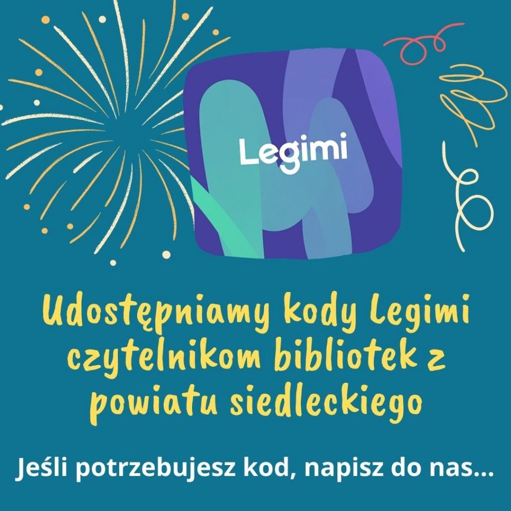 Plakat w kolorze morskim reklamujący kody Legimi