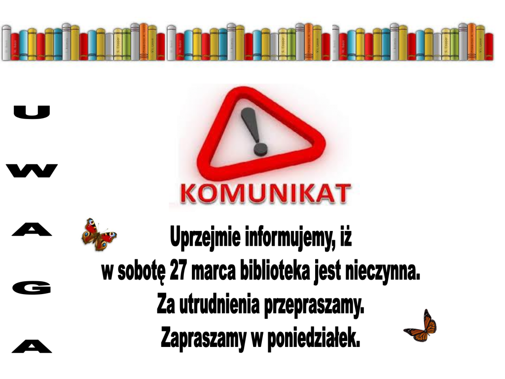 Ogłoszenie informujące, że biblioteka jest nieczynna